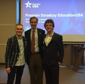 Dylan Hutchison (right) with the U.S. ambassador to Poland, Paul W. Jones (center), and a fellow member of the EducationUSA program Dylan Hutchison (right) with the U.S. ambassador to Poland, Paul W. Jones (center), and a fellow member of the EducationUSA program
